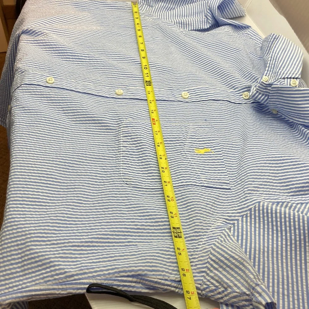 Polo Ralph Lauren Blue & White Seersucker Short Sleeve Button Down Shirt S382